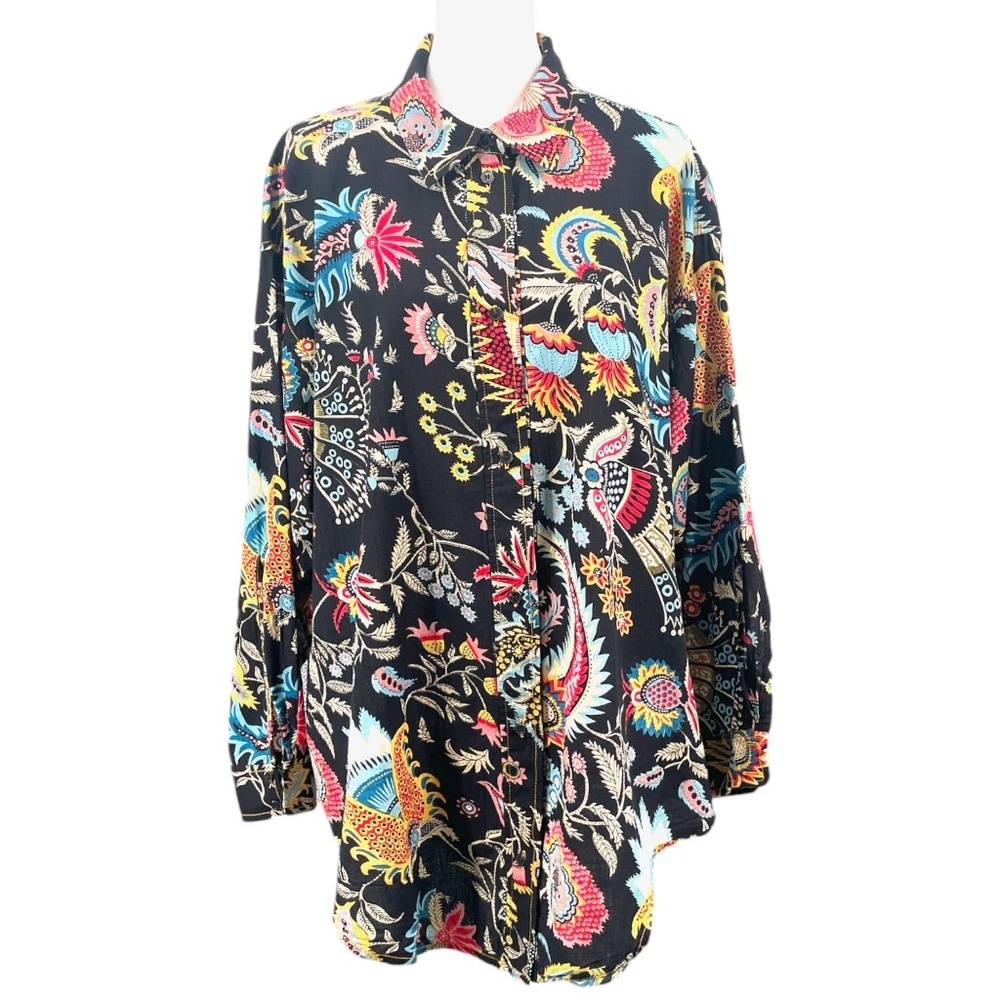 Rachel Comey Isa Shirt, Black Floral Print Oversized Fits All